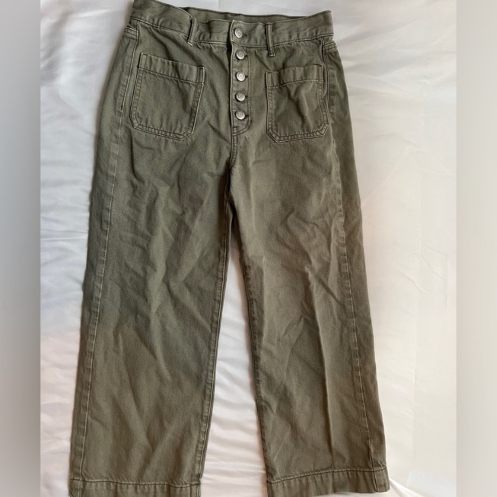 High Waisted Wide Leg Crop American Eagle Jeans in Olive Green